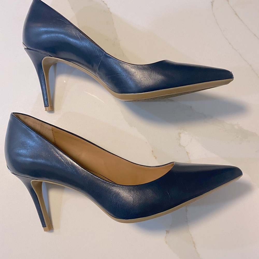 Calvin Klein Dark Blue Leather Pointed-Toe Pumps